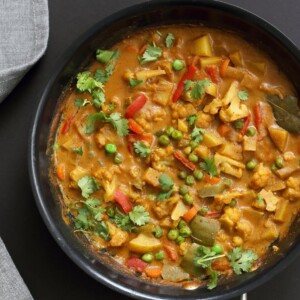 Vegetable Korma - Veggies in Spiced Ginger Chile Sauce. Creamy Indian Korma Recipe made without Onion and garlic. Vegan Indian Gluten-free Soy-free  Can be made nut-free. No Onion No Garlic Recipe. #vegan #veganricha