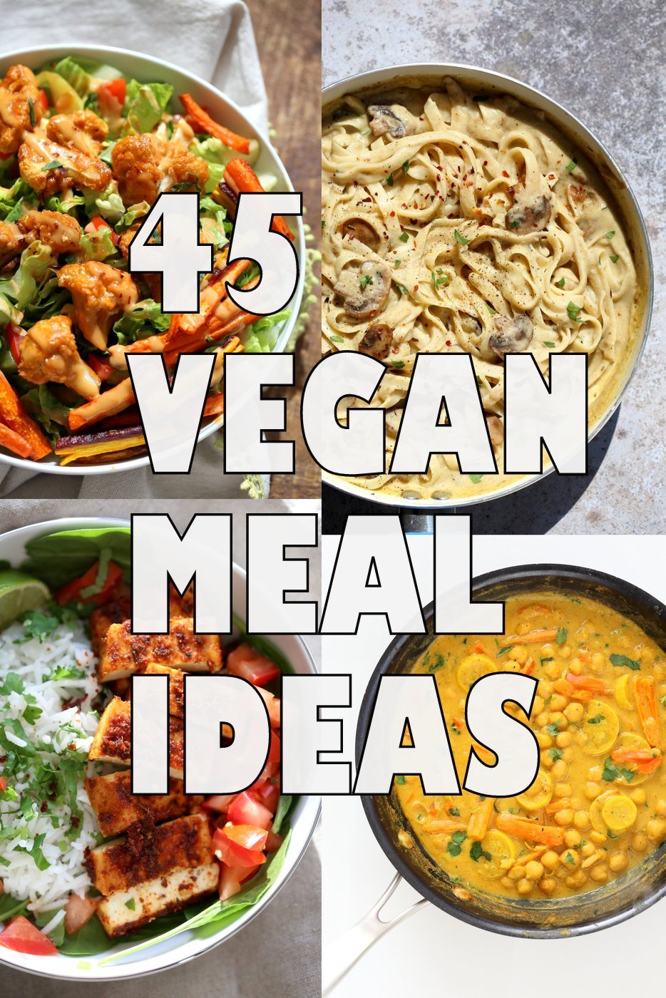 45 Healthy Vegan Meals for Veganuary or any time of the Year. Easy Vegan Meal Ideas. Weeknight Dinners. Many are 1 Pot. Gluten-free and Soy-free Options.ย  #veganricha | VeganRicha.com