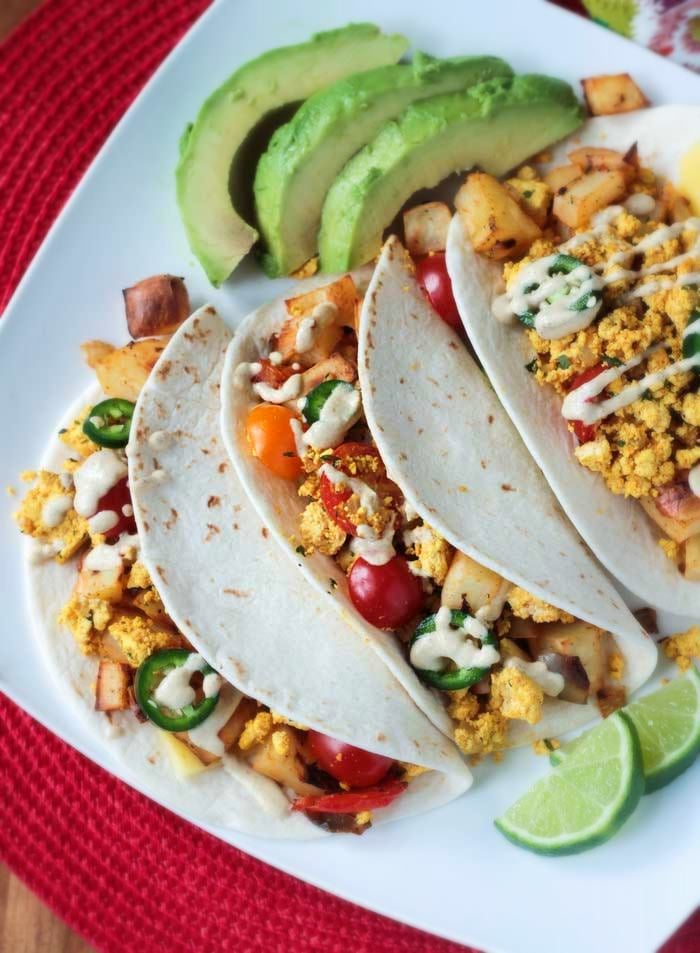 Vegan Tofu Scramble Tacos with roasted potatoes