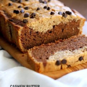 Gluten-free Cashew Butter Chocolate Marble Cake Vegan Gluten free Cake. Peanut butter chocolate marble loaf. Soft, Moist, Delicious and Easy Gluten-free Marble Cake. Soy-free gum-free Recipe.  #vegan #glutenfree #veganricha | VeganRicha.com