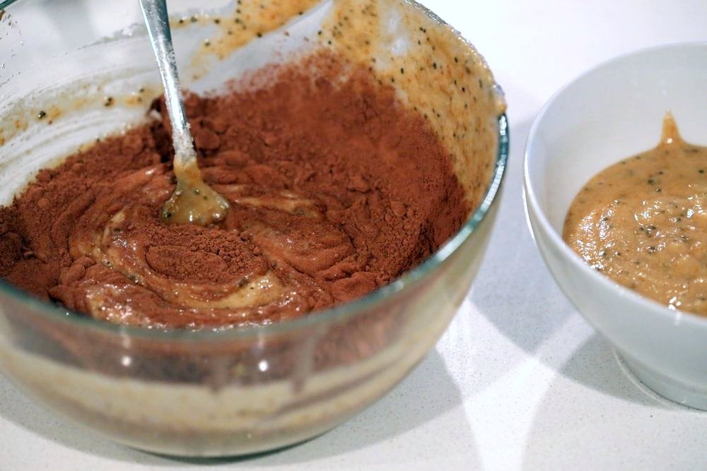 Gluten-free Cashew Butter Chocolate Marble Cake Vegan Gluten free Cake. Peanut butter chocolate marble loaf. Soft, Moist, Delicious and Easy Gluten-free Marble Cake. Soy-free gum-free Recipe.  #vegan #glutenfree #veganricha | VeganRicha.com