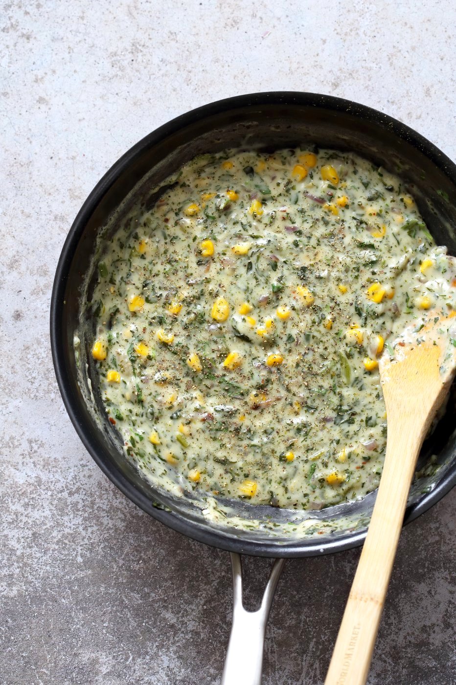 Vegan Spinach Dip Breadsticks. Creamy Corn and Spinach dip spread over pizza crust or puff pastry, bake, slice and serve. Easy Vegan Recipe. Can be gluten-free if served as a dip #vegan #veganricha #recipe #spinachdip | VeganRicha.com