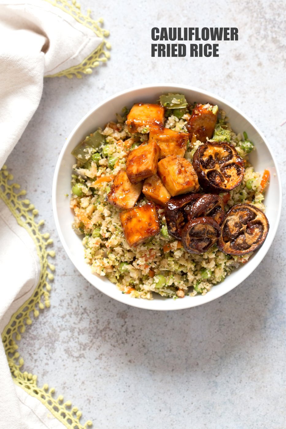 Cauliflower Fried Rice. Easy 1 Pot Fried Rice. No grains, low carb. So fluffy and so good. #Vegan #Glutenfree #Grainfree #Nutfree #Recipe #veganricha  | VeganRicha.com