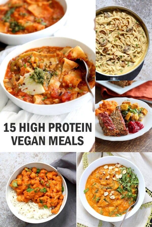 15 High Protein Vegan Meals that are not all tofu and fake meat. Protein filled vegan vegetarian lunches and dinners. Easy Vegan Protein Meals Gluten-free Soy-free Options