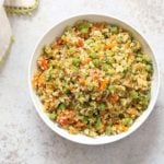 Cauliflower Fried Rice. Easy 1 Pot Fried Rice. No grains, low carb. So fluffy and so good. #Vegan #Glutenfree #Grainfree #Nutfree #Recipe #veganricha  | VeganRicha.com
