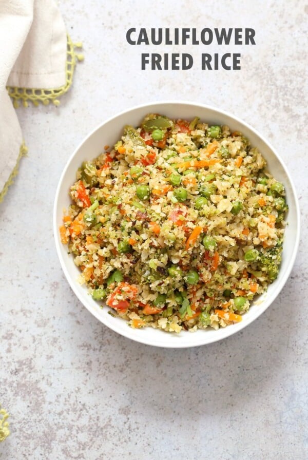Cauliflower Fried Rice. Easy 1 Pot Fried Rice. No grains, low carb. So fluffy and so good. #Vegan #Glutenfree #Grainfree #Nutfree #Recipe #veganricha  | VeganRicha.com