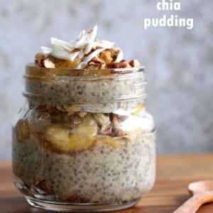 Banana Chia Pudding with Caramelized Banana and Coconut. Banana Bread in Chia Pudding form. Vegan Breakfast Recipe. #Glutenfree #Soyfree #Recipe. Can be #Nutfree | VeganRicha.com