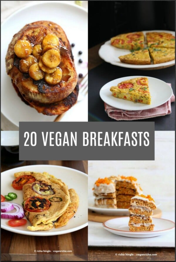 20 Delicious Vegan Breakfast Recipes. Savory and Sweet Breakfast Ideas for everyday vegan Breakfasts or brunch. Gluten-free Soy-free options.  #vegan #veganricha #veganbreakfast | VeganRicha.com