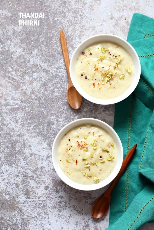 Thandai Phirni - Spiced Rice Flour Pudding for Holi Festival. Vegan Phirni Recipe with Thandai Masala mix. Vegan Indian #Dessert #Glutenfree #Soyfree. #vegan #veganricha | VeganRicha.com