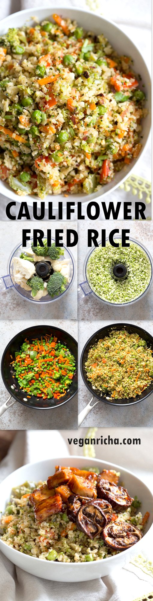 Cauliflower Fried Rice. Easy 1 Pot Fried Rice. No grains, low carb. So fluffy and so good. #Vegan #Glutenfree #Grainfree #Nutfree #Recipe #veganricha  | VeganRicha.com