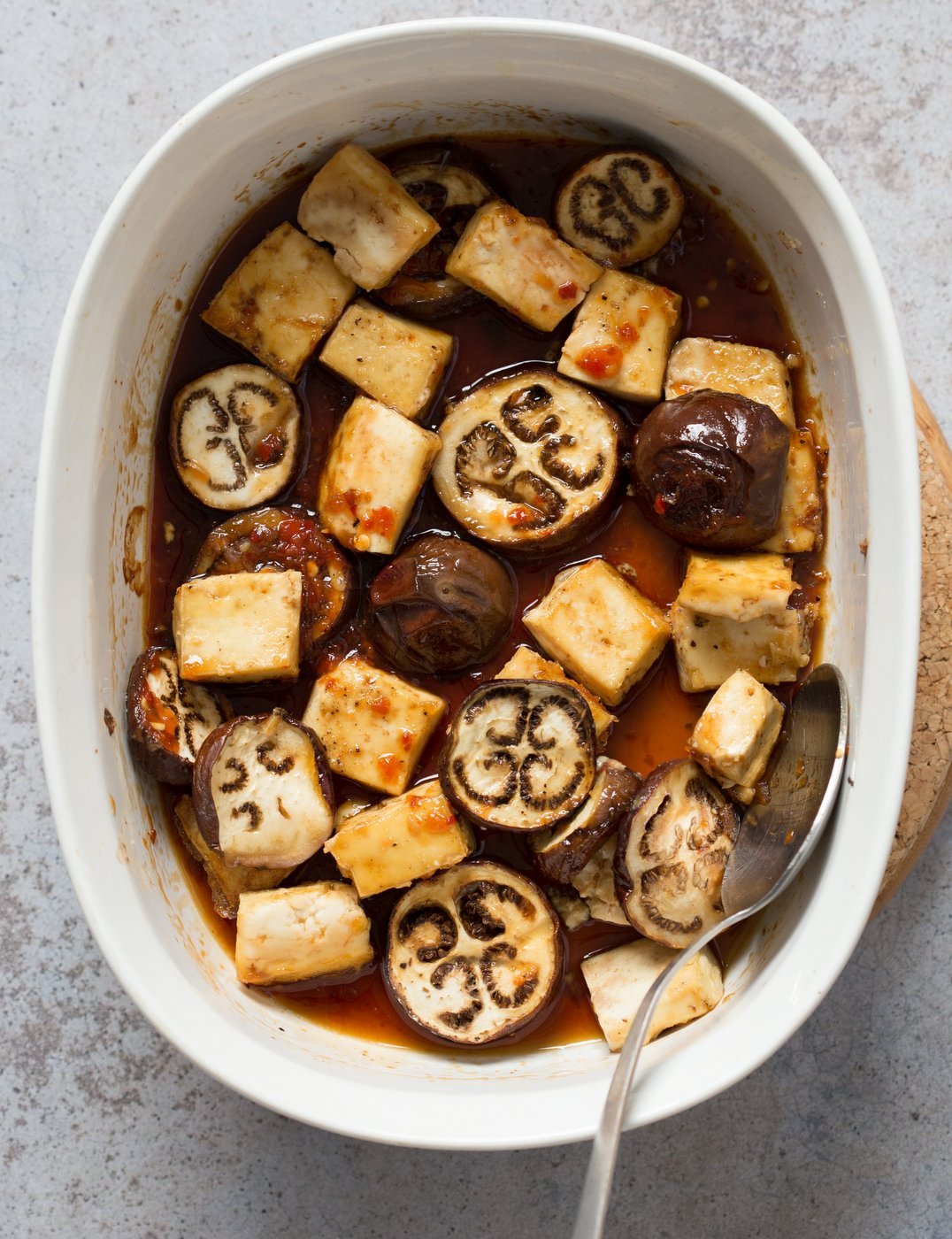Eggplant & Tofu in Soy Lime Sauce - Baked Eggplant stir fry. Easy 1 Pot meal. Add other veggies of choice. #Vegan #Glutenfree #Nutfree #veganricha #Recipe  | VeganRicha.com