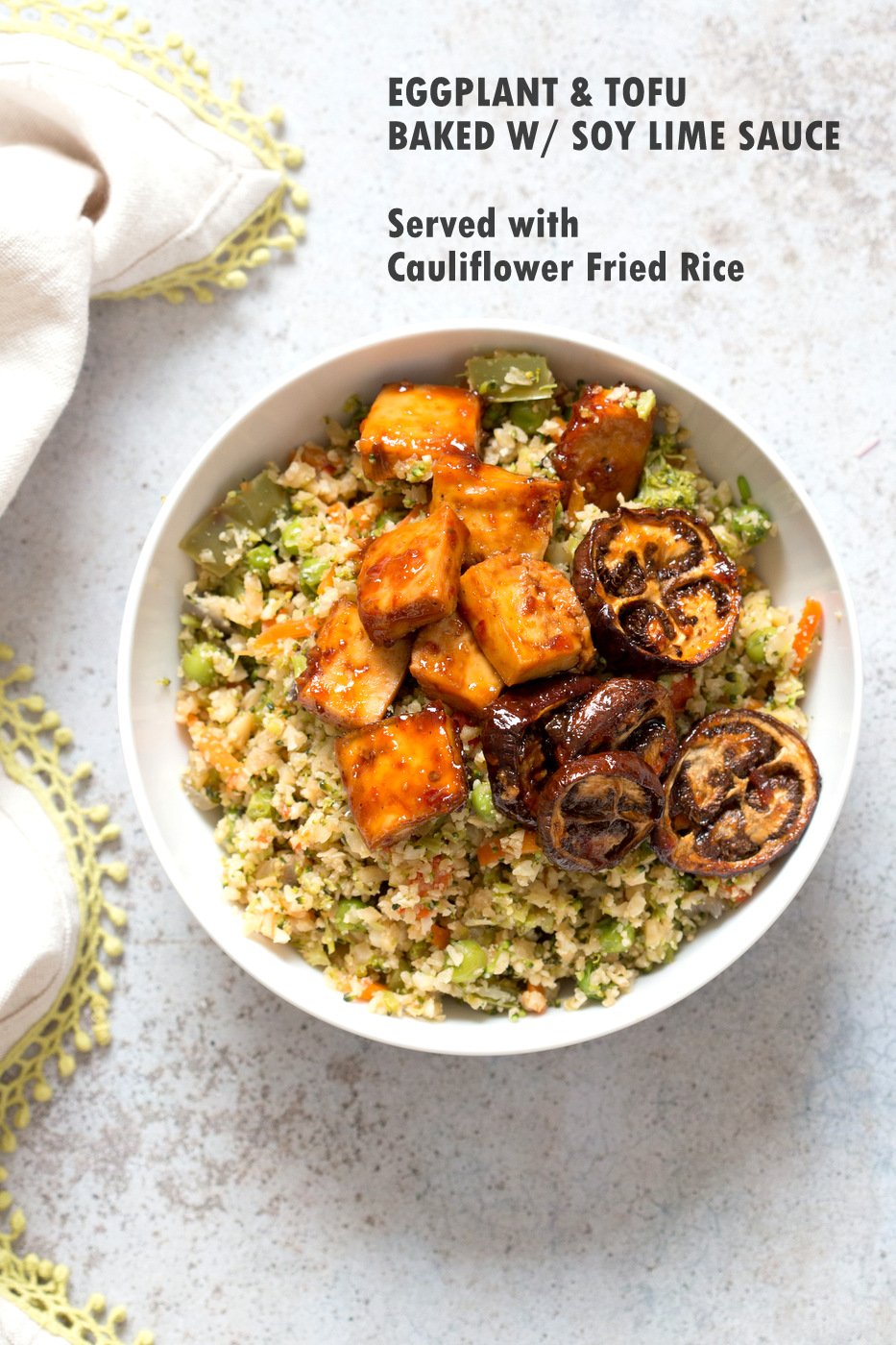 Eggplant & Tofu in Soy Lime Sauce - Baked Eggplant stir fry. Easy 1 Pot meal. Add other veggies of choice. #Vegan #Glutenfree #Nutfree #veganricha #Recipe  | VeganRicha.com