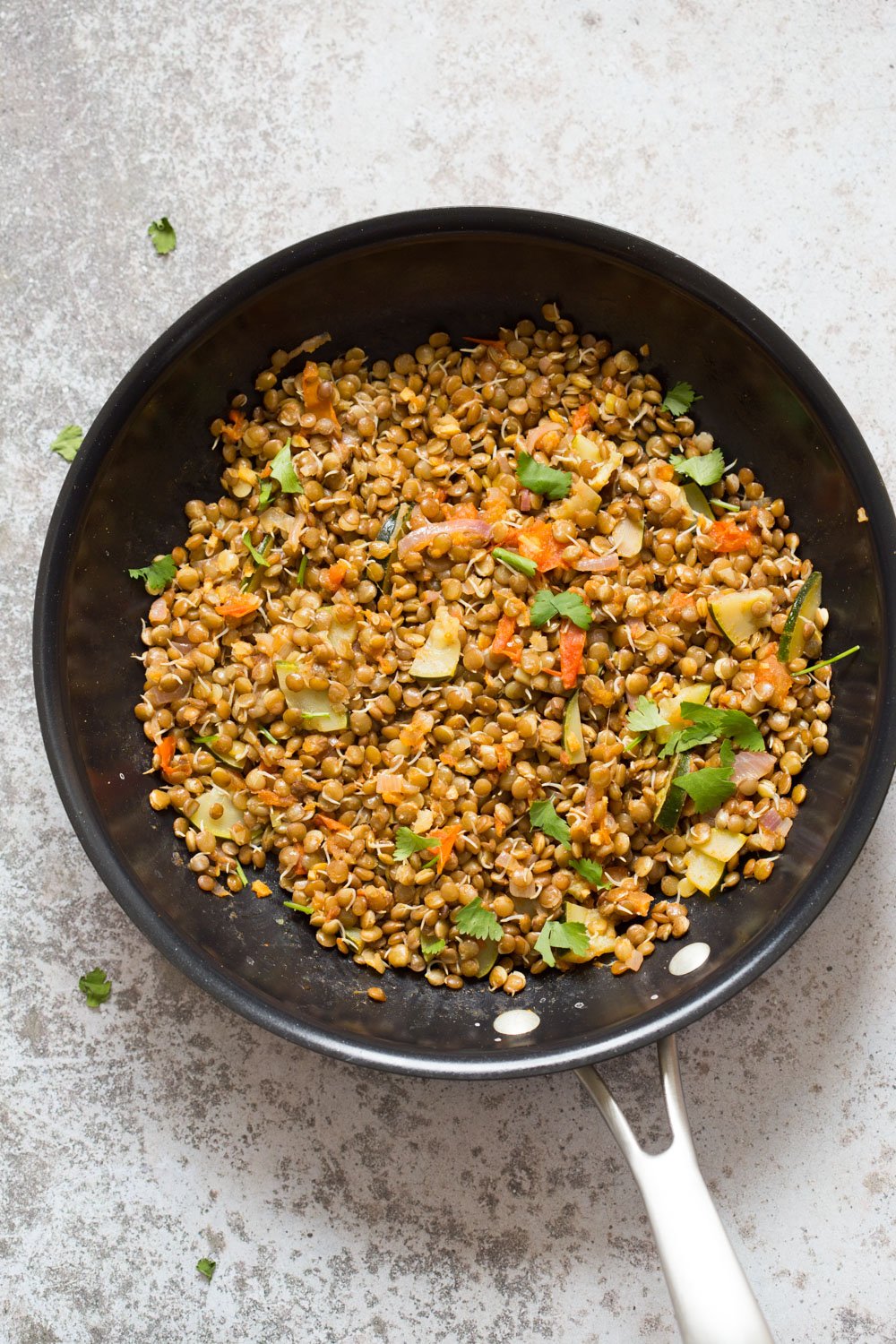 Ginger Coriander Sprouted Lentils Avocado Toast. Sprout Lentils or Mung Beans, Lightly saute with ginger, onion and tomato and serve over Mashed Avocado Toast. 16 Gm of Protein. #Vegan #veganricha #Nutfree #Soyfree #Recipe | VeganRicha.com