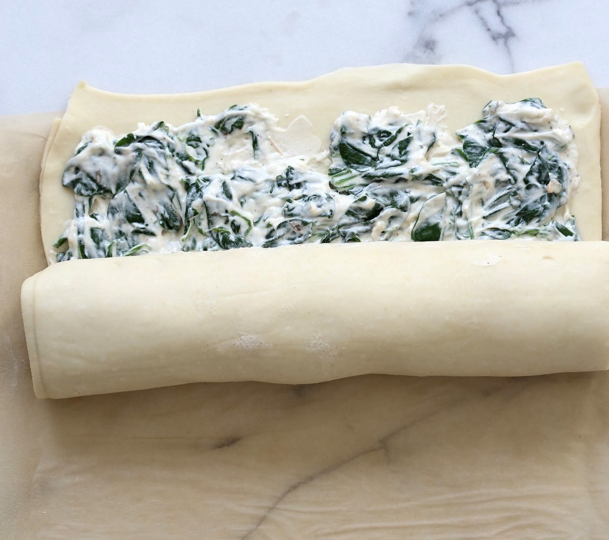 Vegan Spinach Pinwheels. Creamy cheesy Spinach dip spread on puff pastry, rolled, sliced and baked to make a great Snack. #Vegan #Soyfree #Recipe #veganricha | VeganRicha.com