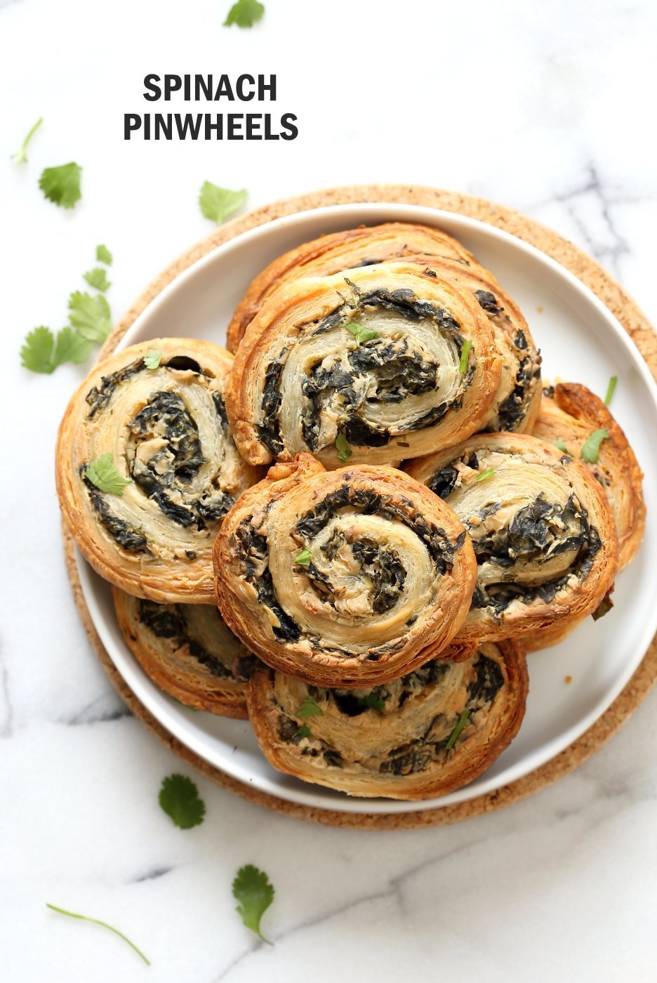 Vegan Spinach Pinwheels. Creamy cheesy Spinach dip spread on puff pastry, rolled, sliced and baked to make a great Snack. #Vegan #Soyfree #Recipe #veganricha | VeganRicha.com