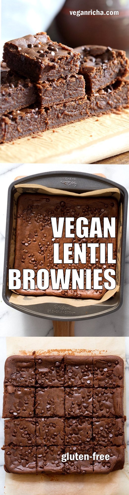 Fudgy Lentil Brownies. High Protein Brownies that dont taste beany! Just Process and bake #Vegan #Glutenfree Recipe. Can be #Nutfree #veganricha | VeganRicha.com