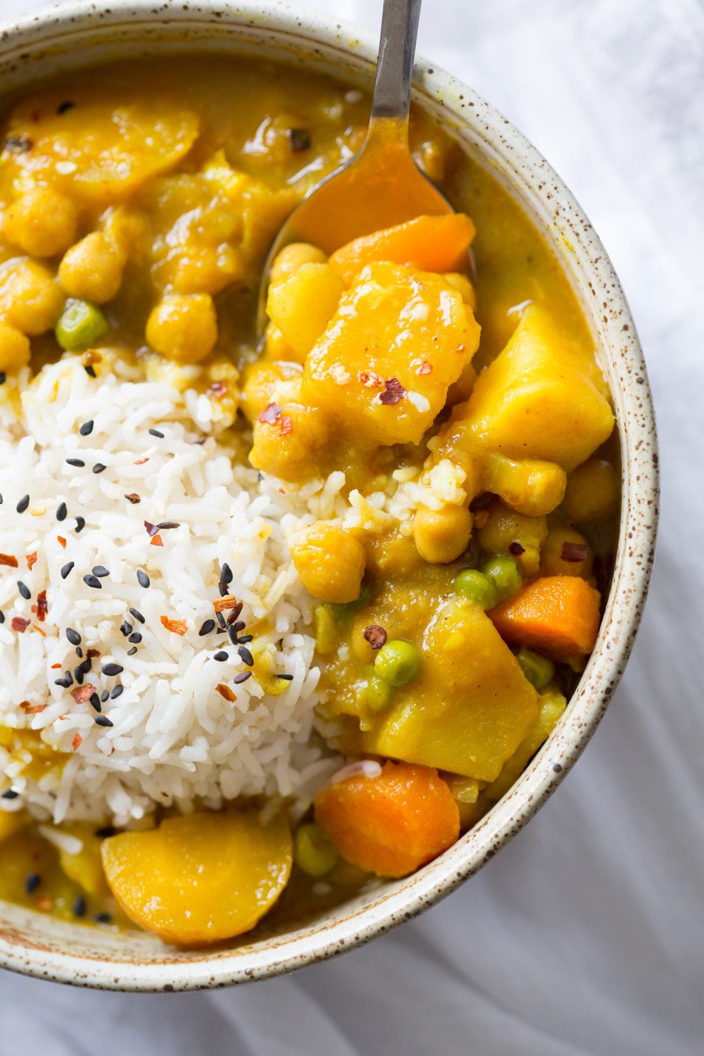 Vegan Japanese Curry made in Instant Pot Pressure cooker. Flavorful, Comforting, Vegetable Rich Curry for Weekday Dinner. Saucepan Option. #Vegan, #veganricha #glutenfree, #nutfree #Recipe. Can be #soyfree | VeganRicha.com