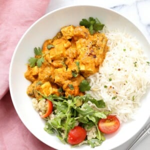 Tofu Achari "Paneer" - Tofu & Veggies in Achari Sauce made with Indian Pickling spices. Add chickpeas or more vegetables to make soy-free. #Vegan #Glutenfree #Recipe #Nutfree option #veganricha | VeganRicha.com