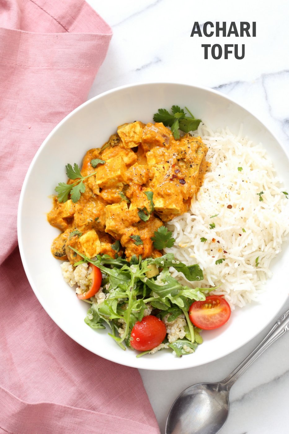 Tofu Achari Paneer - Tofu & Veggies in Achari Sauce made with Tomatoes, onions and Indian Pickling spices. Add chickpeas or more vegetables to make soy-free. #Vegan #Glutenfree #Recipe #Nutfree option #veganricha | VeganRicha.com