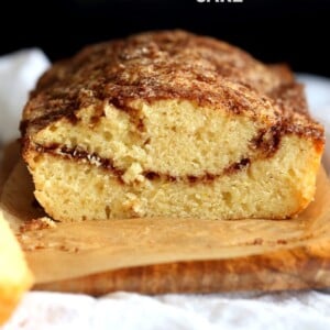 This Vegan Cinnamon Swirl Cake is super Easy and Quick. A simple yellow cake, swirled with cinnamon sugar makes for a delightful treat. Add some nuts into the swirl for variation #Vegan #Nutfree #Soyfree #Dessert #Recipe #veganricha | VeganRicha.com