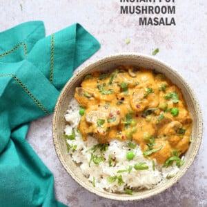 Instant Pot Mushroom Masala. Easy Mushrooms and peas in Creamy Sauce made in an Instant Pot. Add chickpeas for a hearty meal. #Vegan #Gluten-free #Soyfree #Recipe. Can be #nutfree  #VeganRicha