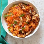 Easy Vegan Spanish Rice Bowl with Taco Roasted Cauliflower. Everyday Meal with everyday ingredients. #veganricha #Vegan #Glutenfree #Nutfree #Soyfree #Recipe | VeganRicha.com 