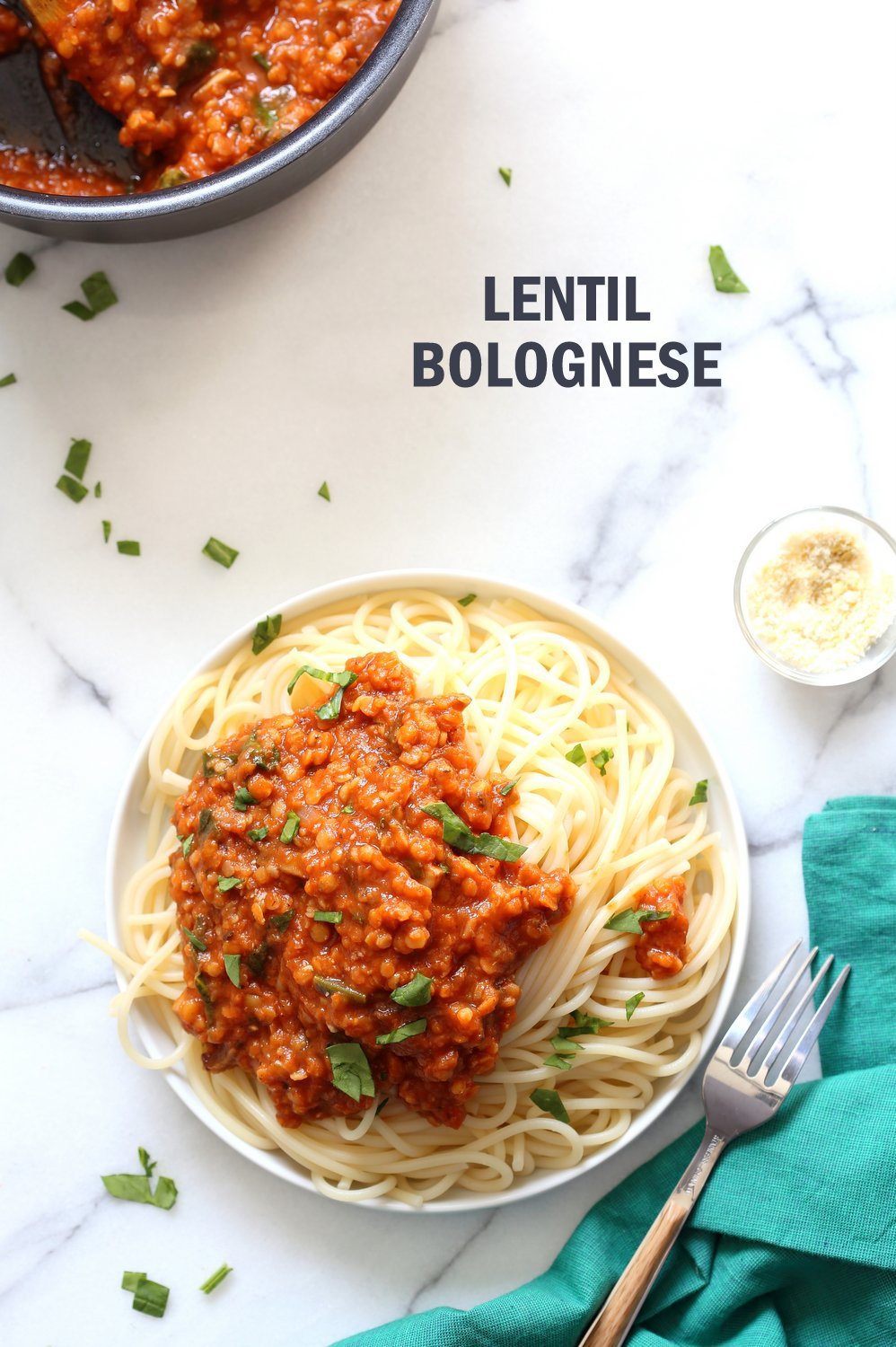 This Lentil Bolognese Sauce is hearty with Red lentils and Mushrooms and great with Spaghetti or other pasta. #Vegan #Soyfree #Nutfree #Recipe #VeganRicha. 22Gm of Protein per serve. 30 Mins. Can be gluten-free with #glutenfree #pasta | VeganRicha.com