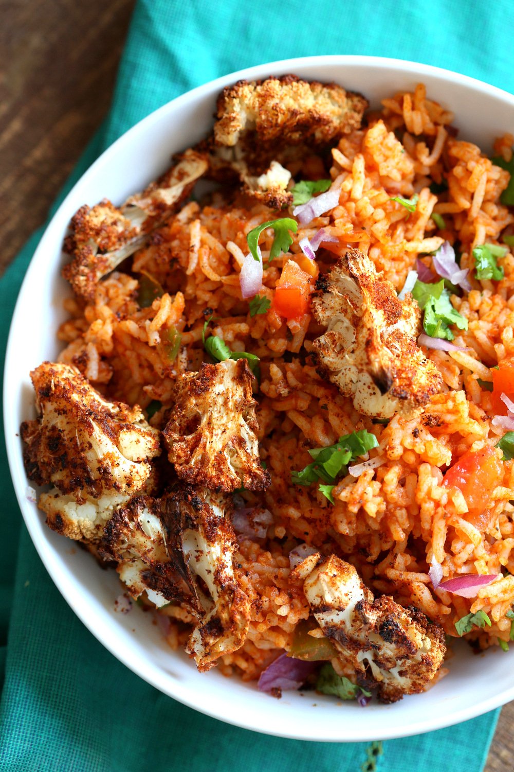 Easy Vegan Spanish Rice Bowl with Taco Roasted Cauliflower. Everyday Meal with everyday ingredients. #veganricha #Vegan #Glutenfree #Nutfree #Soyfree #Recipe | VeganRicha.com