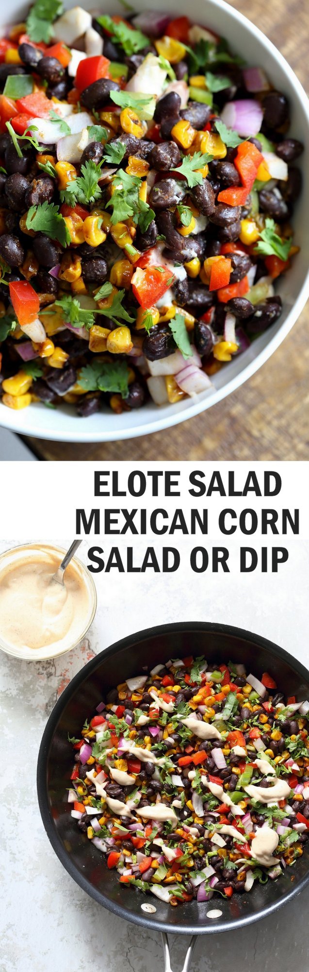 Mexican Street Corn Salad with Black Beans and Chipotle Mayo. Elote Bean Salad. Serve with Tortilla Chips. #Vegan #Glutenfree #Nutfree #soyfree #Recipe #veganricha | VeganRicha.com