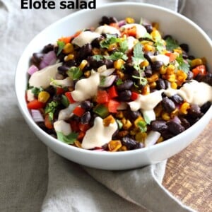 Mexican Street Corn Salad with Black Beans and Chipotle Mayo. Elote Bean Salad. Serve with Tortilla Chips. #Vegan #Glutenfree #Nutfree #soyfree #Recipe #veganricha | VeganRicha.com