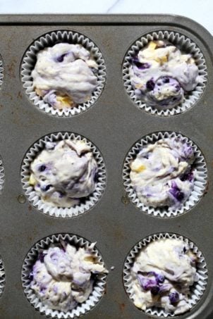 Vegan Blueberry Muffins with Cream Cheese & Pineapples. Blueberry Cheesecake Muffins! Soft, Moist, Delicious Pound Cake like Muffins. #Vegan #Soyfree #Recipe. #veganricha