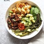 Bulgogi Roasted Spring Veggie Bowl. Spicy, sweet Korean Gochugaru blend roasted Cauliflower Mushroom Asparagus Bowl. #Vegan #Glutenfree #Nutfree #Recipe #VeganRicha | VeganRicha.com