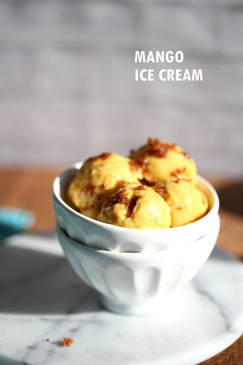 Easy Vegan Mango Ice Cream. This Creamy ice cream has vegan cream cheese, ripe mango and hint of vanilla. Delicious Mango Cheesecake Ice cream for Summer. #Vegan #Glutenfree #Soyfree #Recipe #veganricha
