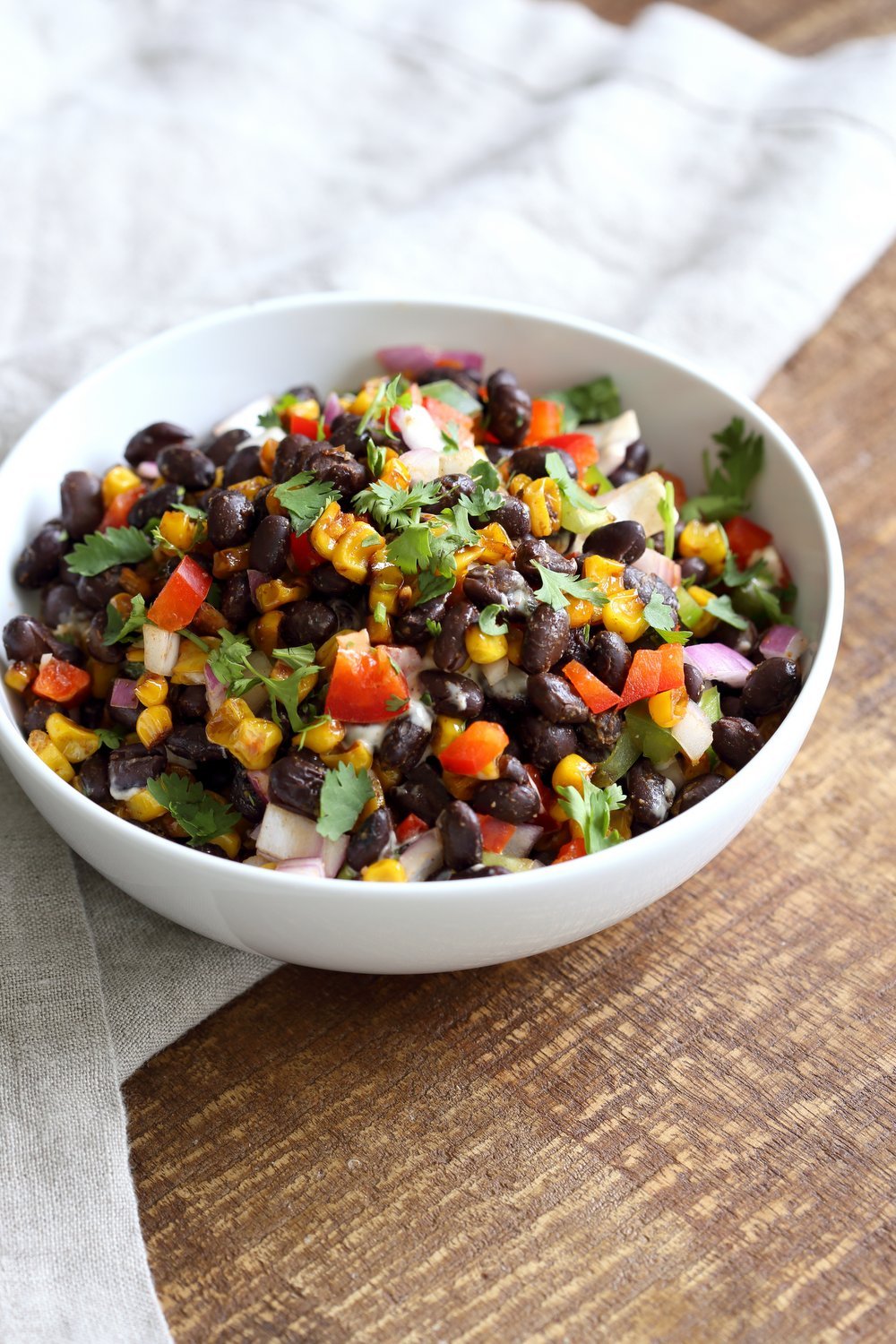Mexican Street Corn Salad with Black Beans and Chipotle Mayo. Elote Bean Salad. Serve with Tortilla Chips. #Vegan #Glutenfree #Nutfree #soyfree #Recipe #veganricha | VeganRicha.com