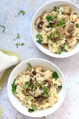Instant Pot Mushroom Risotto. Easy Vegan Mushroom Risotto made in Instant Pot Pressure cooker. Saucepan option. #Recipe #soyfree #nutfree #vegan #glutenfree #veganricha #instantpot | VeganRicha.com