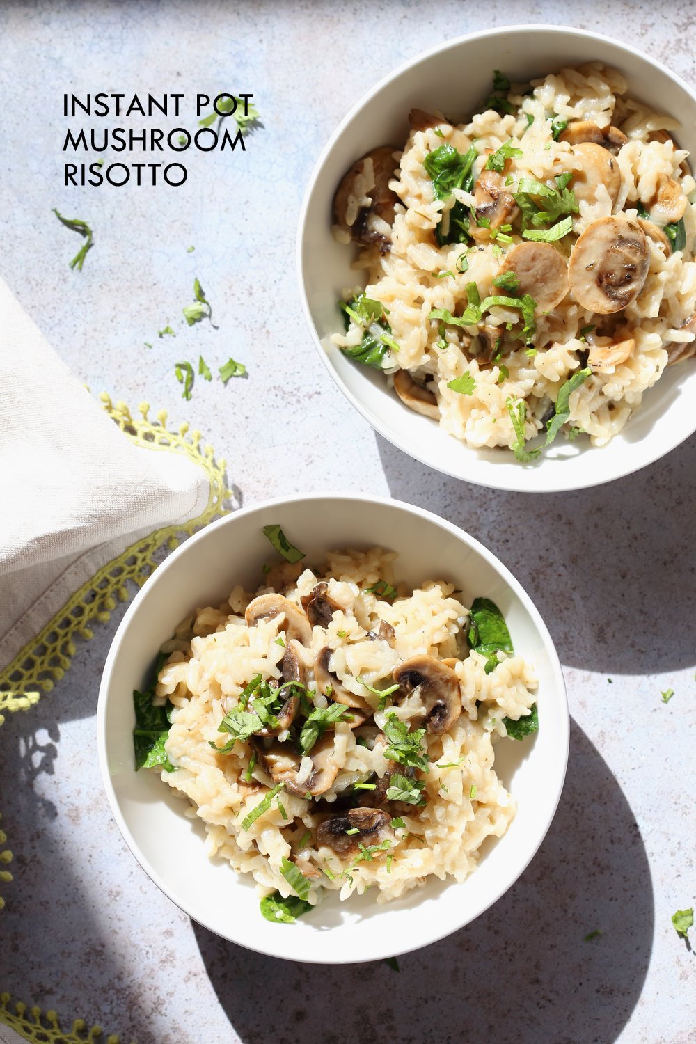 Instant Pot Mushroom Risotto. Easy Vegan Mushroom Risotto made in Instant Pot Pressure cooker. Saucepan option. #Recipe #soyfree #nutfree #vegan #glutenfree #veganricha #instantpot | VeganRicha.com