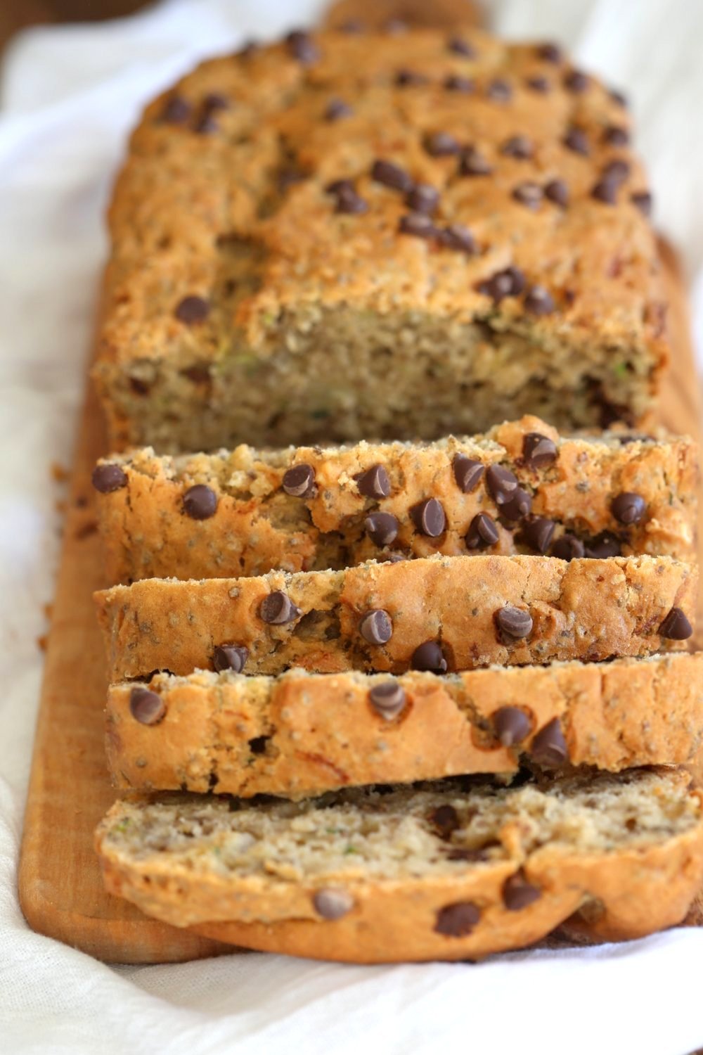 Vegan Zucchini Bread on Wood paddle front view