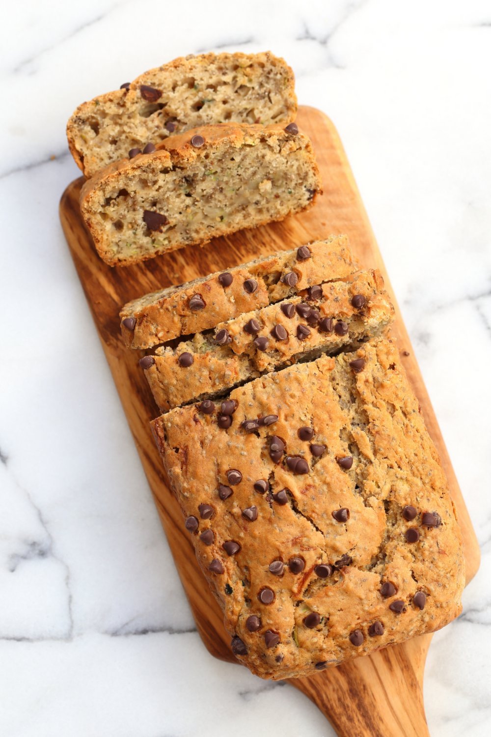 Easy Vegan Zucchini Bread. Hearty Zucchini Bread with Chia seeds and chocolate chips. Add some walnuts or other nuts for variation. #Vegan #Nutfree #Recipe #veganricha