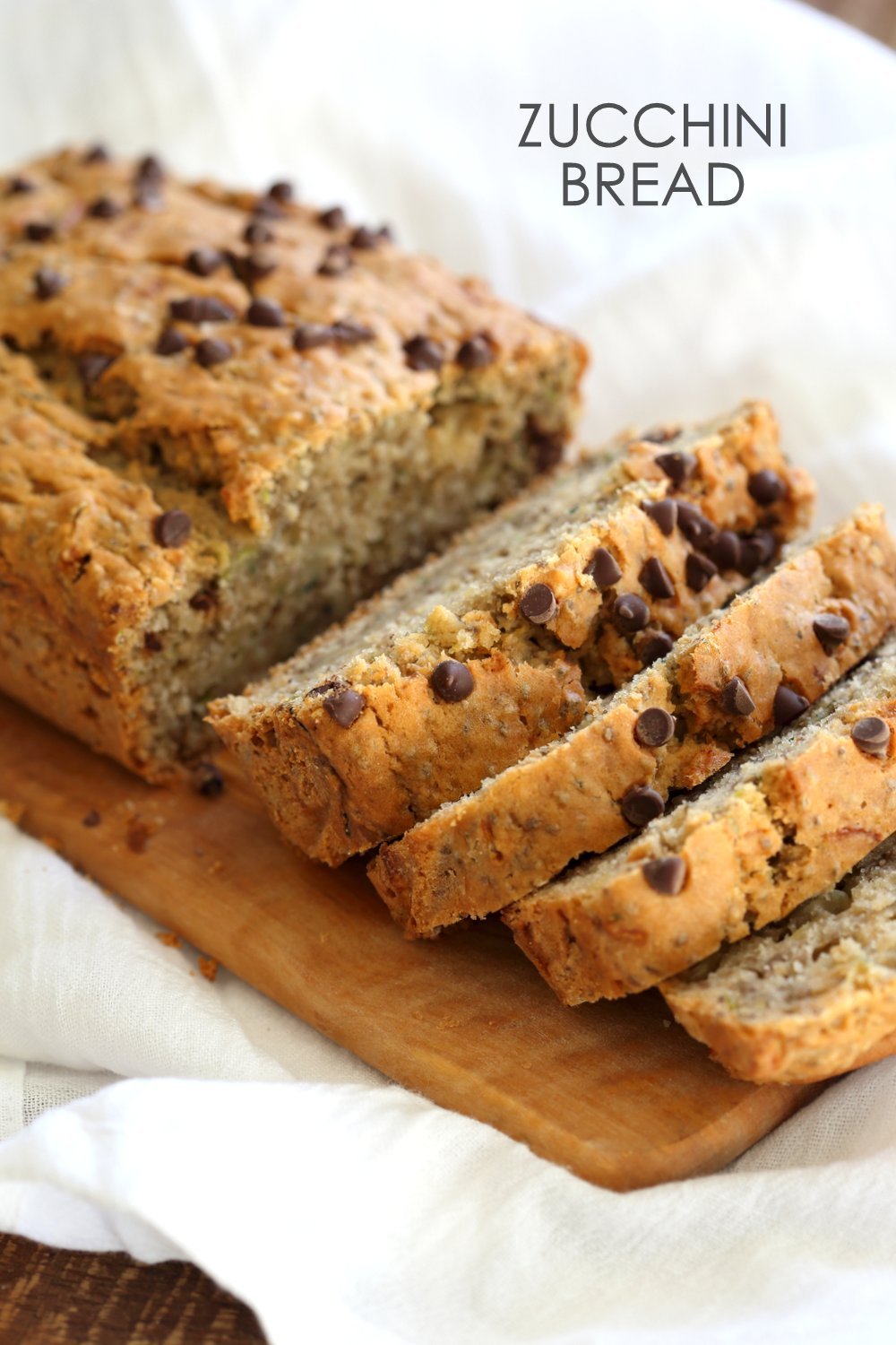 Vegan Zucchini Bread Slices on White Napkin , side view
