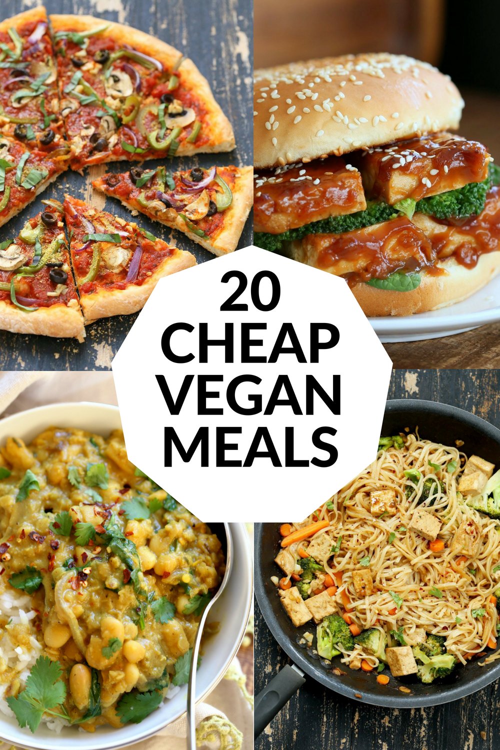 20 cheap vegan meals. Affordable and easy recipes for vegan on a budget. Using budget-friendly ingredients like lentils and beans, tofu, pasta, and vegetables like cauliflower and sweet potato. #vegan #recipes #veganricha #budgetfriendly #vegancomfortfood