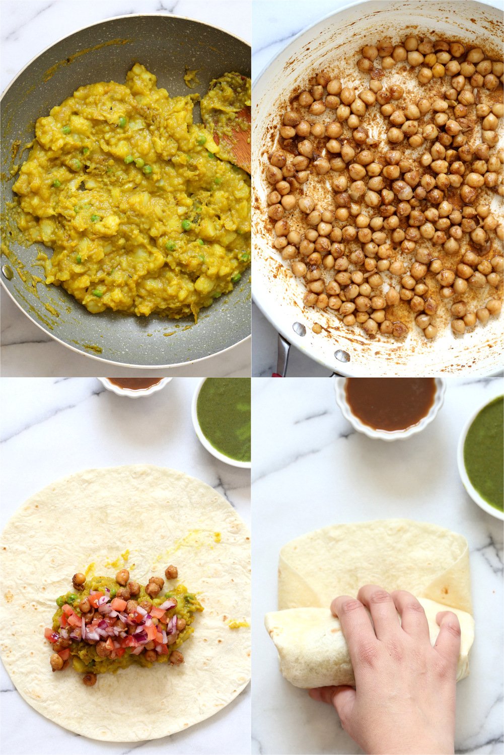 Samosa Wraps - Spiced Potatoes, Chickpeas, Chutney Burrito. Easy Spiced Potato Chickpea Burrito for lunch, picnic or carry out. #VeganRicha #Vegan #Nutfree #Soyfree #Recipe  Easily #Glutenfree