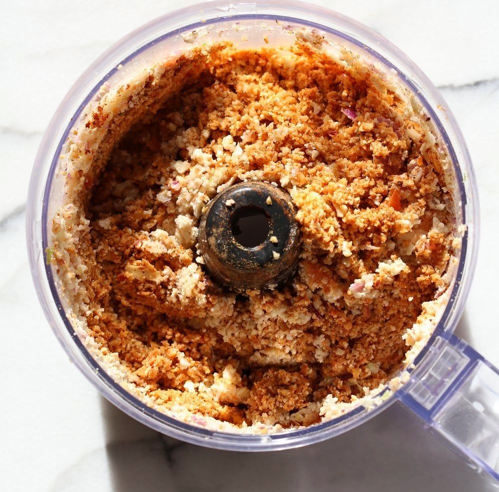 Cauliflower Taco Meat. Easy No Skillet Cauliflower Walnut Crumble. Use in tacos, wraps, burrito, nachos, salads! #Vegan #Glutenfree #soyfree #Recipe #Veganricha. Can be #nutfree | VeganRicha.com