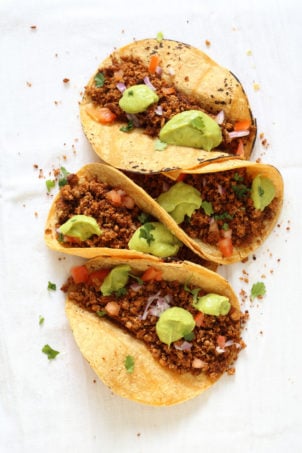 Cauliflower Taco Meat. Easy No Skillet Cauliflower Walnut Crumble. Use in tacos, wraps, burrito, nachos, salads! #Vegan #Glutenfree #soyfree #Recipe #Veganricha. Can be #nutfree | VeganRicha.com