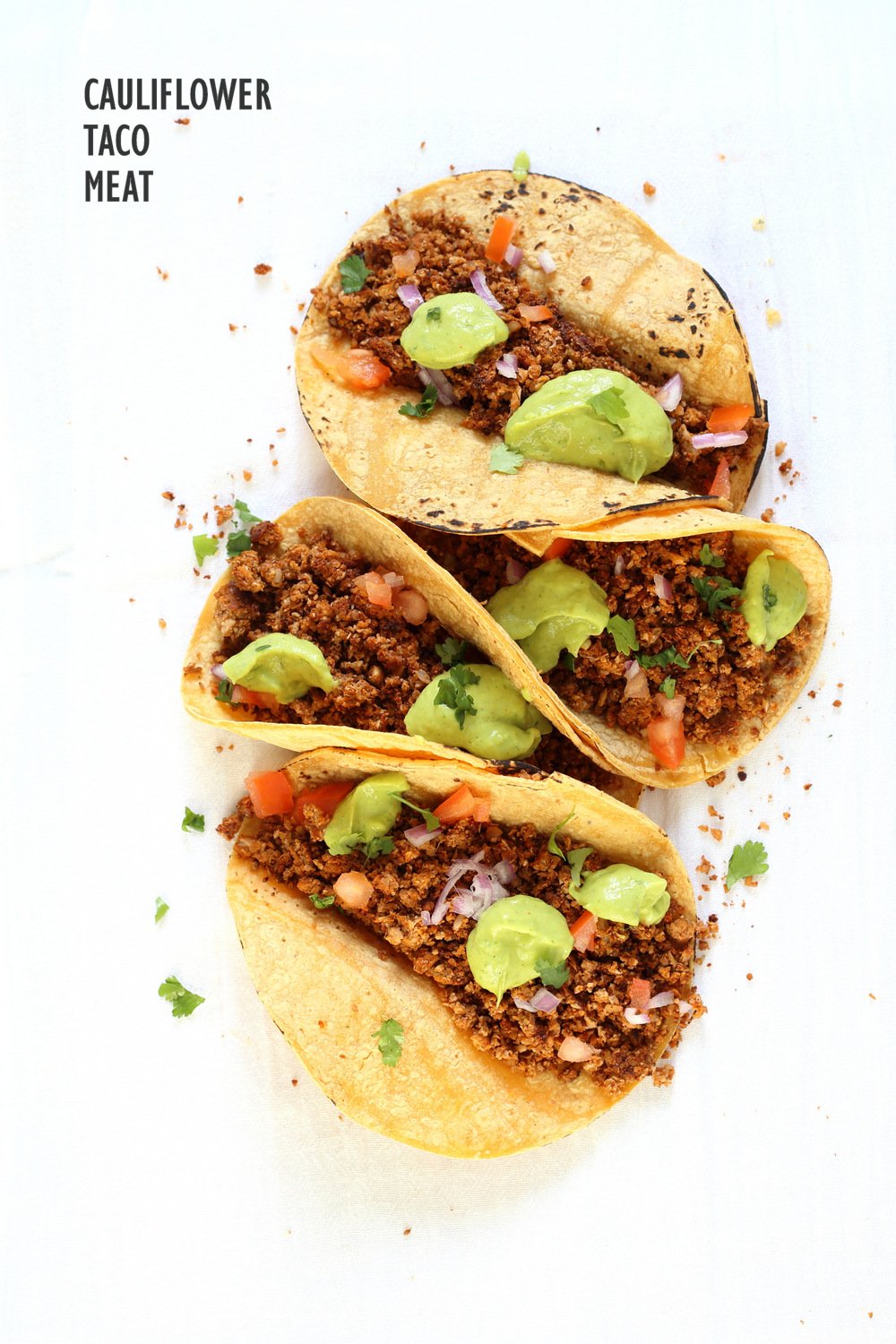 Cauliflower Taco Meat. Easy No Skillet Needed. 1 Pot Cauliflower Walnut Crumble. Use in tacos, wraps, burrito, nachos, salads! #Vegan #Glutenfree #soyfree #Recipe #Veganricha. Can be #nutfree | VeganRicha.com