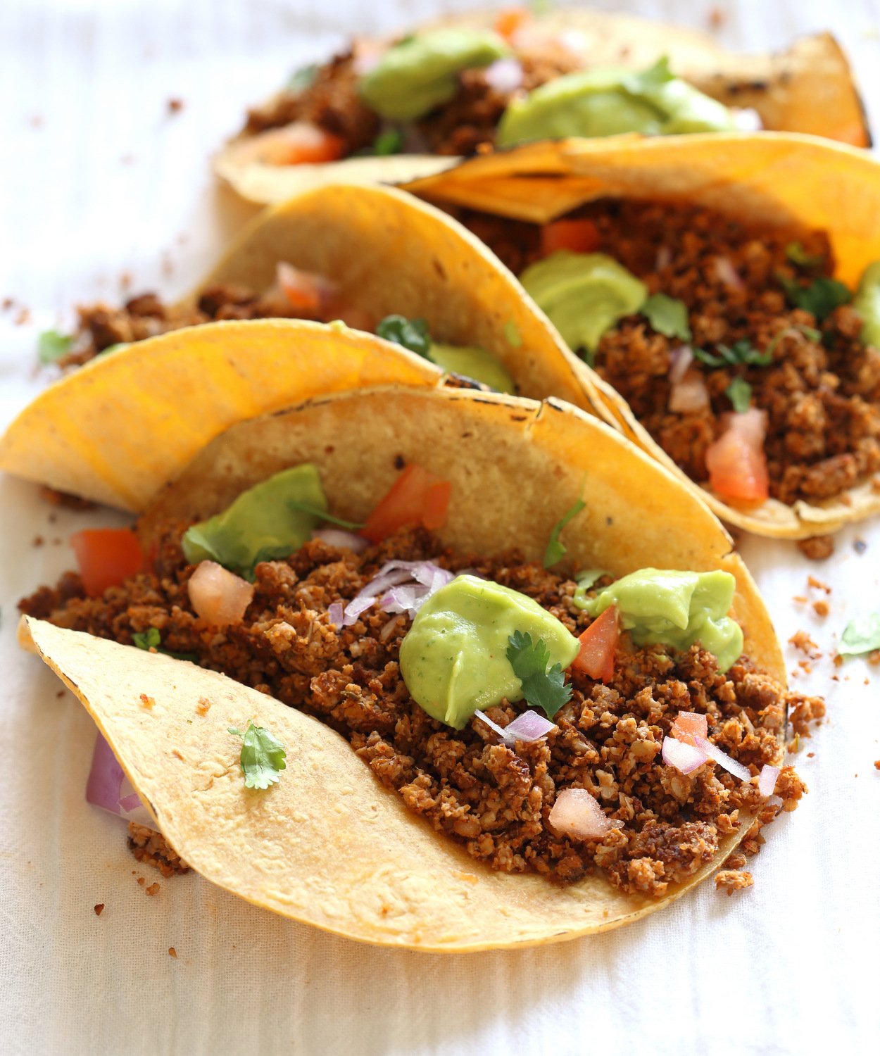 Cauliflower Taco Meat. Easy No Skillet Cauliflower Walnut Crumble. Use in tacos, wraps, burrito, nachos, salads! #Vegan #Glutenfree #soyfree #Recipe #Veganricha. Can be #nutfree | VeganRicha.com