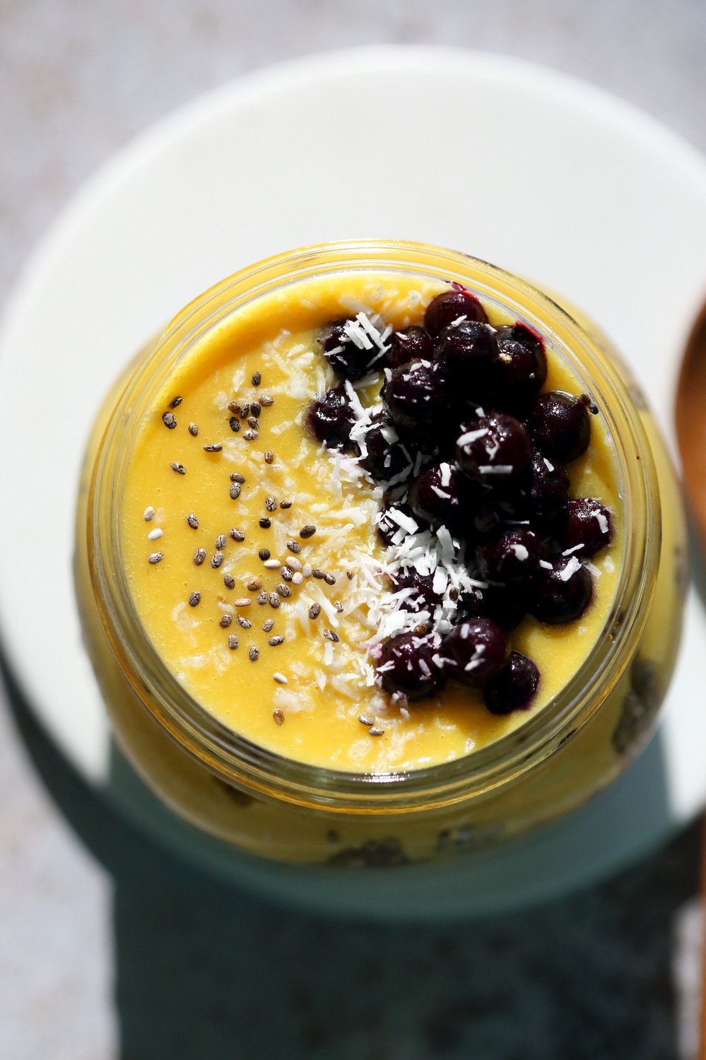 Mango Overnight Oats with Turmeric and Chia Seeds. Golden Overnight Oats. #Vegan #Glutenfree #Nutfree #Soyfree #Recipe #veganricha #breakfast | VeganRicha.com
