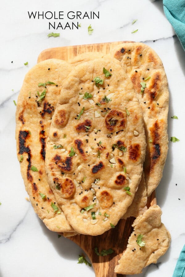 Whole Wheat Naan Bread. Soft, Amazing 100% Whole Grain Naan flatbread. Butter Naan Recipe. #Vegan #Soyfree #Nutfree #Recipe #veganricha | VeganRicha.com