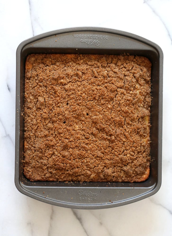 Vegan Coffee Cake just baked cake in cake pan
