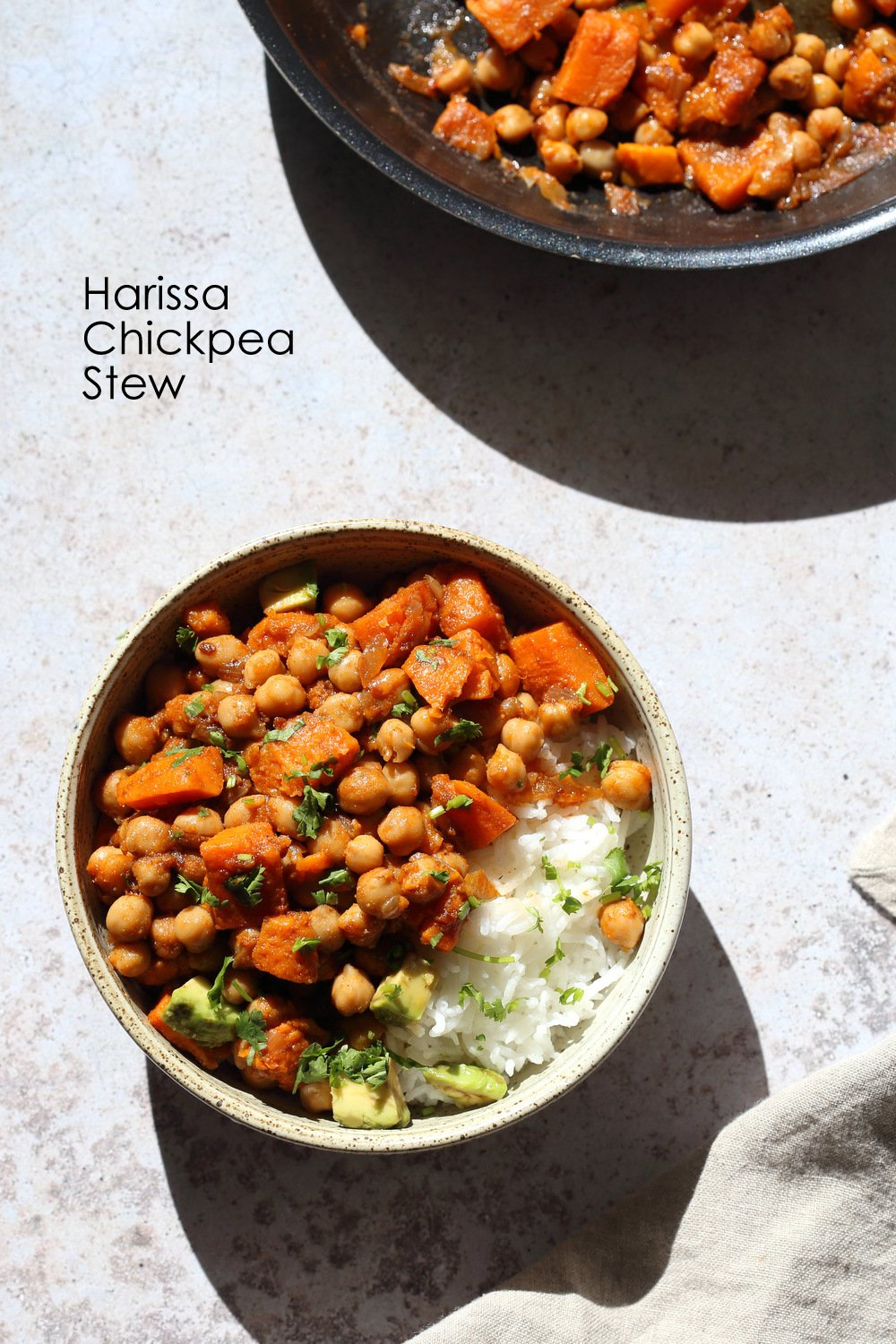 Harissa Chickpea Stew with Sweet Potato. 1 Pot 30 Min. This stew is my fridge clean up version of a Moroccan Chickpea Stew. Instant Pot Option Use seasonal veggies and lentils for variation. #Vegan #Glutenfree #Soyfree #Nutfree #Recipe #veganricha