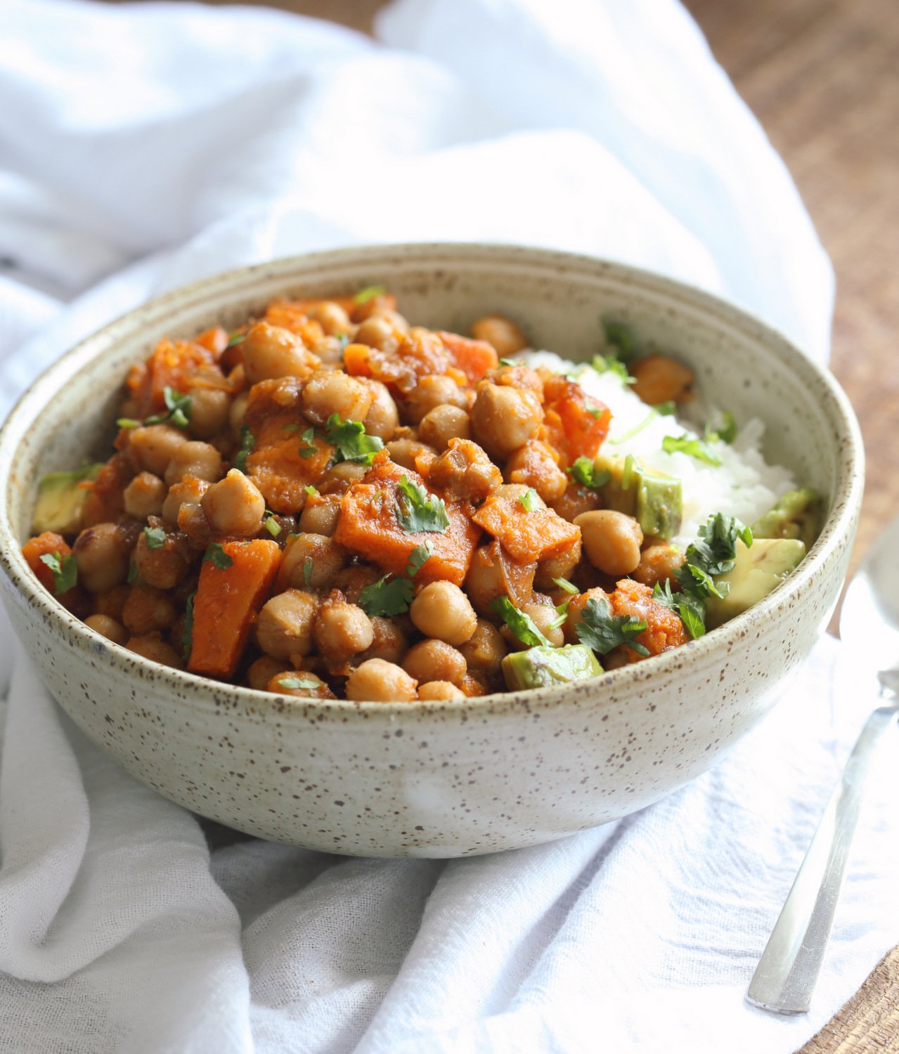 Our Harrisa Chickpea Stew in Stoneware Bowl